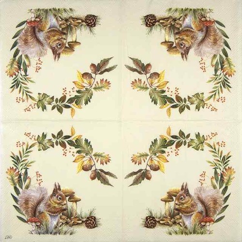 4 servilletas de papel individuales para decoupage y fiesta - crema ardilla en el bosque - Imagen 4 de 4