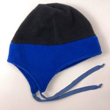 Vintage Made USA LL Bean Black Blue Fleece Winter Ear Flap Hat Size L/XL