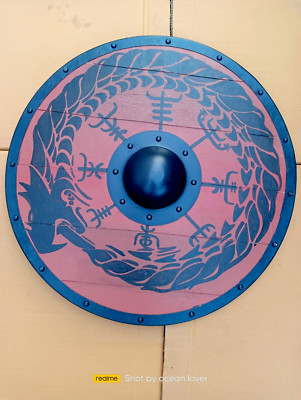 Christmas 24''wooden Viking shield Norse Compass Cosplay engraved designer