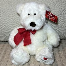 NWT Russ Berrie BIANCA Soft White Teddy Bear 8 Sitting Plush Red Bow I You