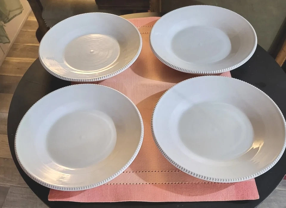 4 POTTERY BARN GABRIELLA WHITE SALAD PLATES 9 1/2" PORTUGAL 🇵🇹  - Image 2 of 4