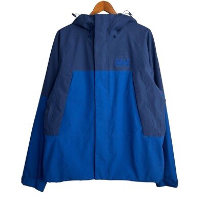 Helly Hansen Jacket Men's XL Blue Windbreaker Full Zip Hooded Logo Outdoor