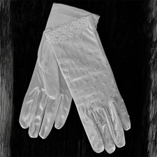 White Satin Gloves - Women's Pearl Wedding  Tea Party Gloves for 1920s Fashion