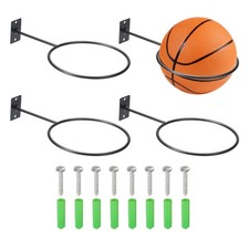 4 Pack 5 Inch Ball Holder Wall Mount with Screws, Black/Silver Tone, 5mm Thick