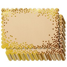 Rectangular Disposable Gold Paper Placemats - Scalloped Edge & Gold Foil Polk...
