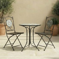 Charles Bentley 3 Piece Wrought Iron Mosaic Bistro Set Table and 2 Chairs