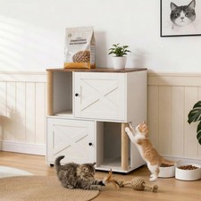 Double Cat Litter Box Enclosure Wooden Hidden Litter Box with Scratching Post