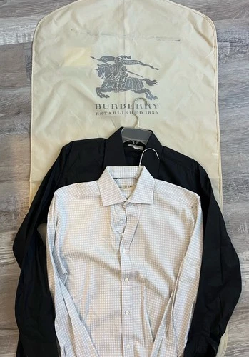 2 Burberry London Men’s Dress Shirts + Garment Bag – Size 15.5 / 39 Italy