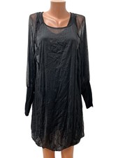 HEBBEDING size 1 S - M dress jersey dress black MEsh tulle long sleeve balloon