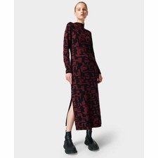 NWT Sweaty Betty Black Long Sleeve Jersey Knit Graphic Sweater Midi Dress Size 8