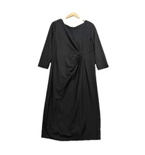 Lands End Ponte Midi Dress Sz 14 Black Ruched Waist Event Formal Cocktail Career
