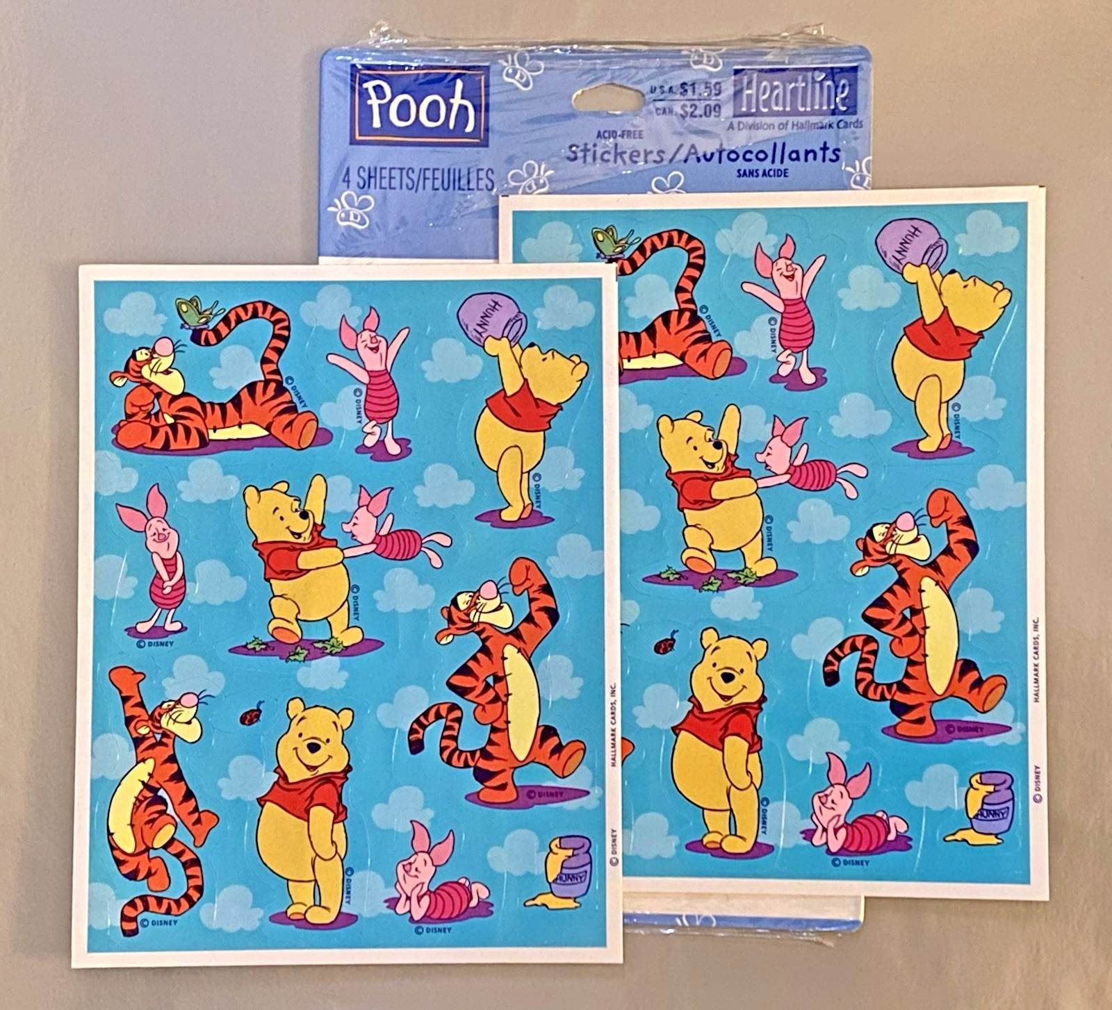 Hallmark Heartline Winnie the Pooh Stickers Honey Piglet Tigger Ladybug 2 Sheets