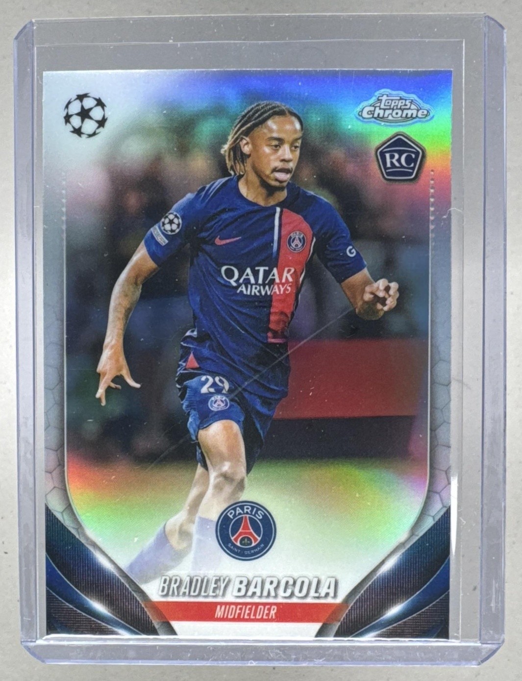 Bradley Barcola 2023 Topps Chrome UEFA #69 Refractor Rookie RC
