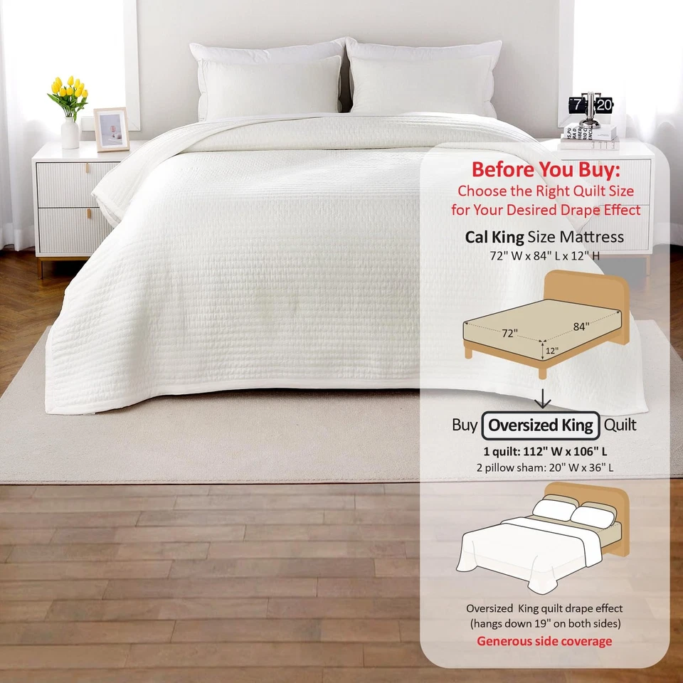 Max Oversized California King Quilt Set – 112"x106" Soft Washed 3-Layer Light... - Image 3 of 4