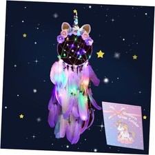 LED Lighted Up Unicorn Dream Catcher Wall Decor Colorful Purple With Light