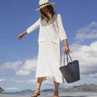 Tuckernuck Pomander Place White Cotton 3/4 Sleeve Carolina Caftan Maxi Dress S