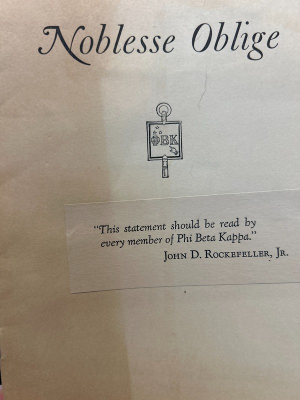 Phi Beta Kappa Noblesse Oblige1926 vintage