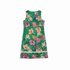 Eliza J Green Floral Sleeveless Shift Dress with White Lace Embroidery