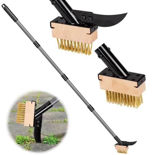 3-in-1 Crack Weeder & Moss Remover Brush with 66.5-Inch Adjustable Handle, We...