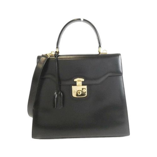 Gucci Bag 0001100192 Leather Black Gold Metal Used