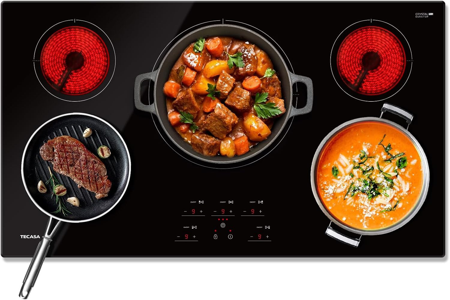 36 Inch Electric Cooktop,  9000W Radiant Electric Hob with 5 Burners, 240V Built