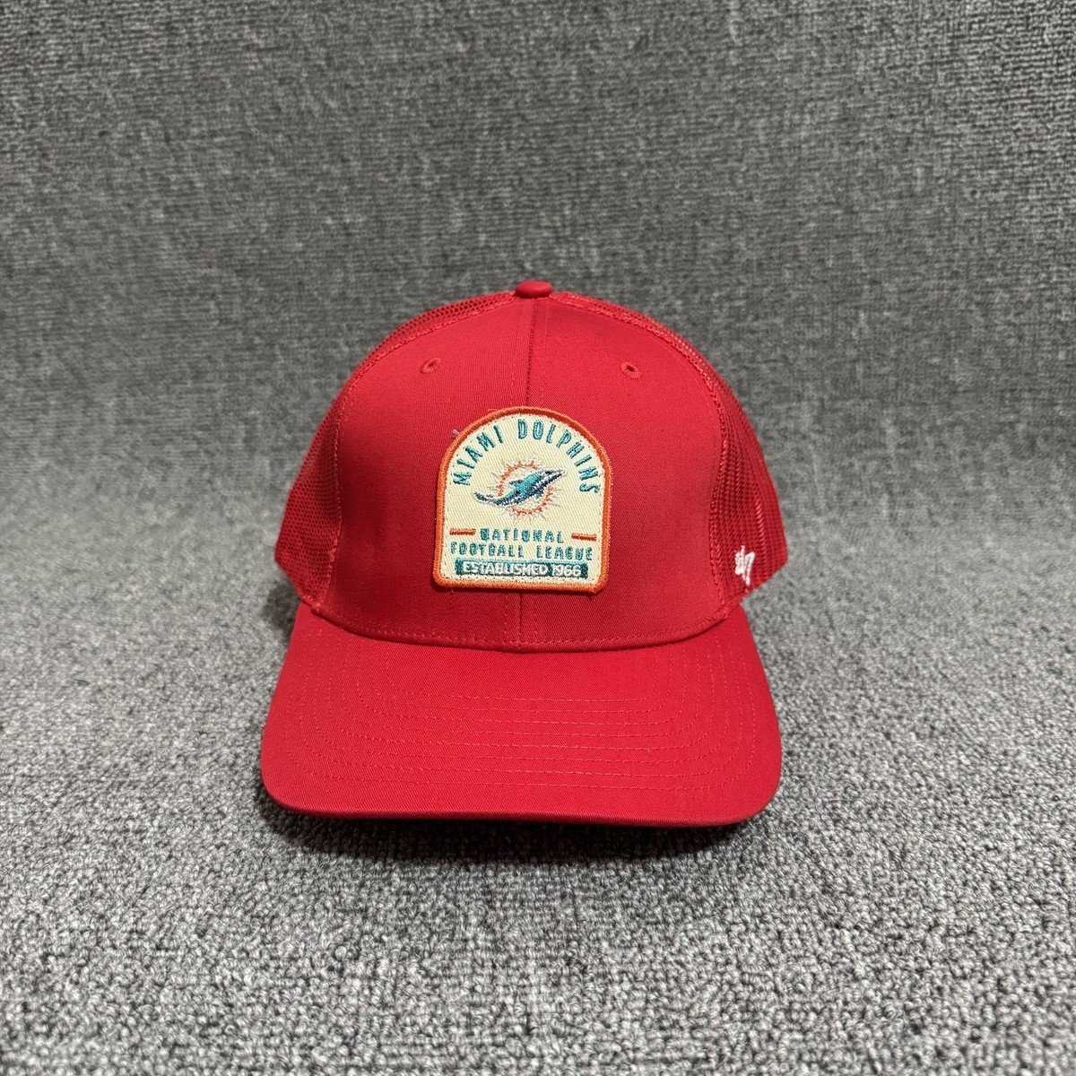 '47 Brand Miami Dolphins Trucker Snapback Red Curved Brim Hat Retro NFL