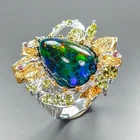 Spraking AAA 6 ct+ Natural Black Opal Ring 925 Sterling Silver Size 7 /R462288