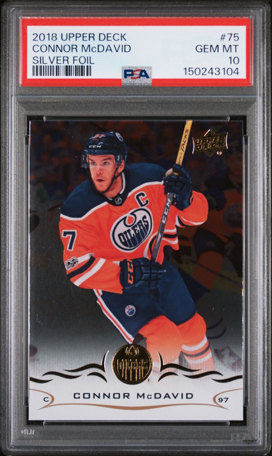 2018-19 Upper Deck Connor McDavid Silver Foil PSA 10 GEM MINT #75 view 1