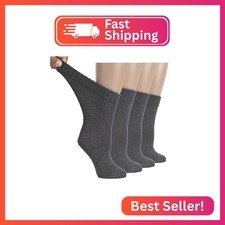 Hugh Ugoli Women's Cotton Diabetic Crew Socks, Wide, Thin, Loose Fit and Stretch