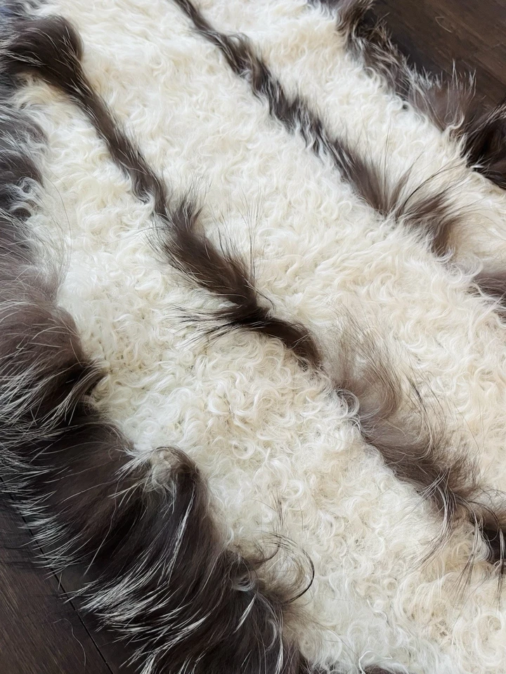 Scaasi Fur and Wool Stole with White and Brown Stripes - Image 4 of 4