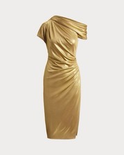 $245 Lauren Ralph Lauren Woman’s Ruched Sheath Dress 6 Relic Gold