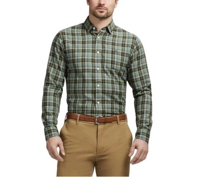 NEW Izod Luxe Touch Men's XL Green Plaid Button-Down Long Sleeve Shirt  G1599