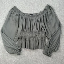 Grade & Gather Peasant Blouse Women's Small Green Long Sleeve Pleated Laganlook