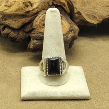 Sterling Silver Rectangular Black Onyx Ring Size 12.75