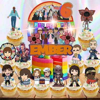 LANASPARTY Free Custum Name Stranger Things cake cucake topper party centerpiece birthday