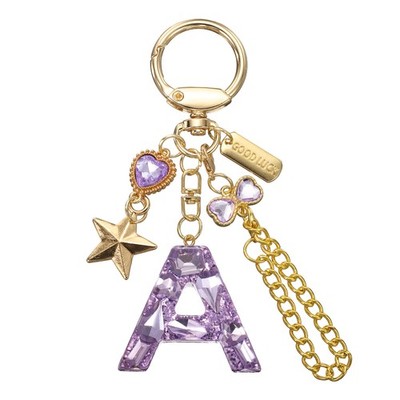 Initial Letter Keychain for Women Cute Heart Butterfly Star Chain Purple (A)