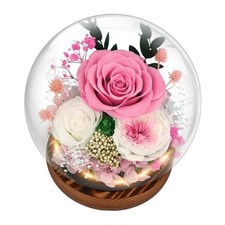 Gifts for Women, Preserved Flowers in Glass Dome for Mom Wife Grandma Pink