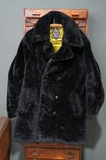 Men's VTG 70s Black Faux Fur Double Breasted Coat Sz XL Black Jacket Overcoat