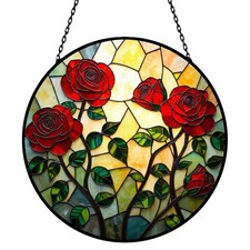 Stained Glass Window Hanging - 8  Floral Sun Catcher for Windows, Home, Garden