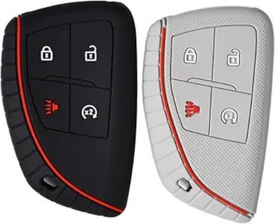 Silicone 4 Buttons Key Fob Cover Case Protector f Color: 2 pieces,Black + Gray