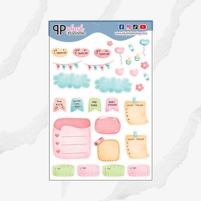 Pregnant Pregnancy Elements Collection Planner Stickers, Baby Shower