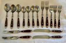 H.F. Ltd 06 FLATWARE Hanford Forge Stainless Wood Look - Forks Spoons Knives