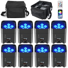 8pcs Wireless LED stage Uplight 6X18W RGBWA UV Rechargeable Par Light w/ Bag