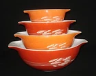 PYREX - 4 Tan, Orange & Rust AUTUMN HARVEST Cinderella Mixing, Nesting Bowl Set