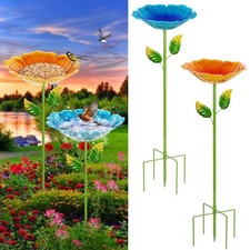 2 Pack Bird Baths for Outdoors, Colorful Metal Bird Bath for Outside, Humming...