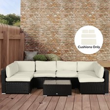 Image of Garden Rattan Sofa Set Cushion Polyester Cover Replacement No Cushion Cream
