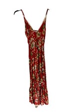 Love Tree Red Floral Rayon Maxi Dress Sleeveless V-Neck Strappy Size S