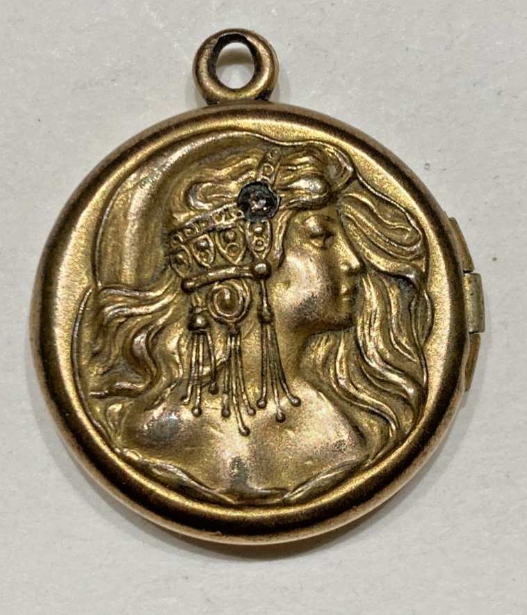 Mucha Locket Necklace Large Art Nouveau Slavia Goddess of Bohemia Brass Pendant