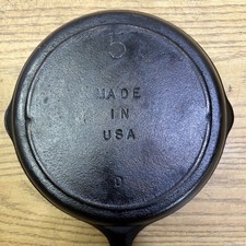 Vintage 3 Notch Lodge No 5 Cast Iron Skillet 2 Spout Model Made in USA Pan