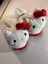 Sanrio Hello Kitty 3D Plush Slippers White with Red Bow New